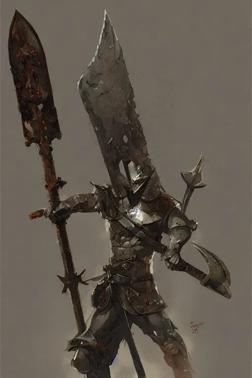 Prompt: a concept art of a great medieval axe with intricate design, concept art in style of Greg Rutkowski, painted by Frank Frazetta, John Singer Sargant