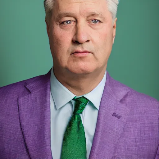 Image similar to augustus aloysius corporate portrait, senior sales marketing acquisitions ceo executive vp, purple green color scheme, professional studio lighting, hyperreal detailed lifelike facial features, corporate portraiture photographed by david lynch