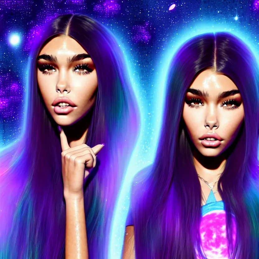 Image similar to madison beer a an intergalactic popstar dancing on a planet, render, blender render, unity render, 4 k wallpaper, art station trending, artstation 4 k coherent, coherent, 4 k, detailed, hyperdetailed, artifact - free, completely coherent, sharp, madison beer