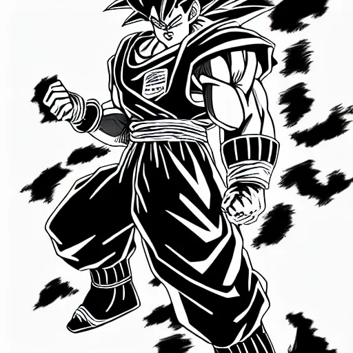 Image similar to Goku Warhammer 40k portrait, Black & White Art, fire, white background, sketch, Digital 2D, Character Design, in style Yasmine Putri