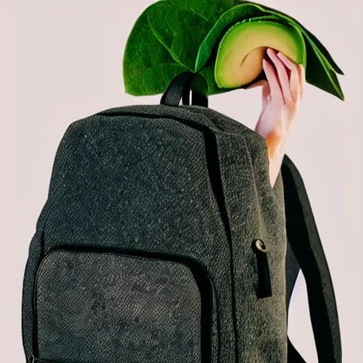 Image similar to avocado backpack, magazine photo, studio lighting, brilliant design