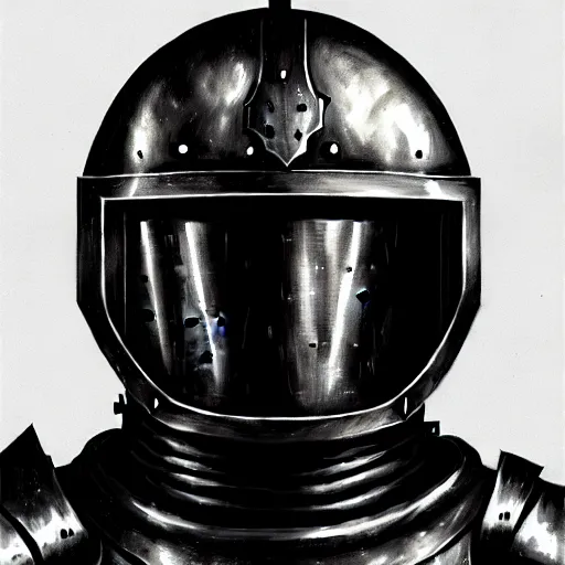 Image similar to knight pepe, scifi, power armor, mechasuit, medieval pepe, futuristic sword, heavy gun, armored, helmet, military, heavy, modern, gaz mask, black and white, concept art, bust portrait, Nekro, Tom Bagshaw, Craig Mullins, ventail, exsokeleton