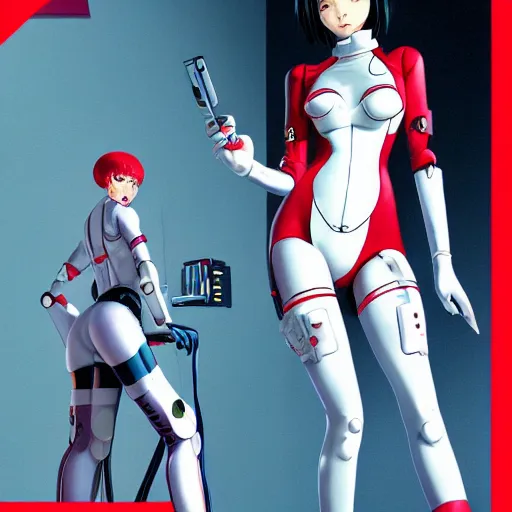Prompt: girl wearing robotic suit, high detail, back view, bunny suit playboy, tight suit, nurse's leather suit, in red velvet stockings, red bra, high shoes, full length, very anime, fine - face, audrey plaza, realistic shaded perfect face, fine details. anime. realistic shaded lighting poster by ilya kuvshinov katsuhiro otomo ghost
