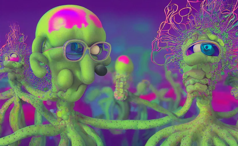 Image similar to squidward taking an acid trip, digital painting, octane render, psychedelic, intricate detail, highly detailed