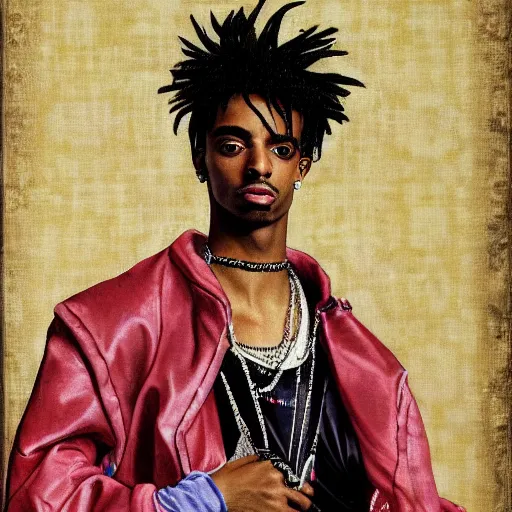 Image similar to Renaissance portrait painting of punk Playboi Carti, detailed, realistic