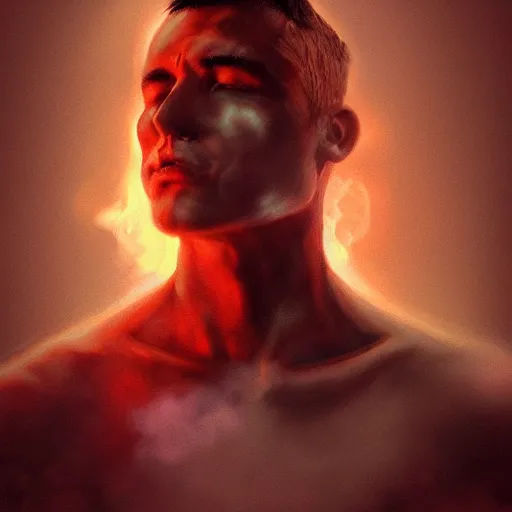 Image similar to Man being consumed by smoke, beautiful illustration, detailed, by Wylie Beckert, artgerm, top on artstation, realistic, 4k