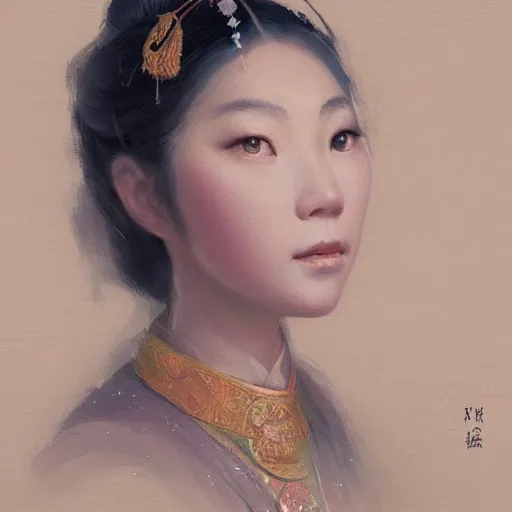 Image similar to A portrait of a Chinese beautiful princess, ancient art, art by greg rutkowski, matte painting, trending on art station