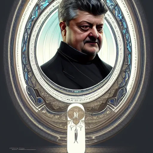 Image similar to symmetry!! intense portrait of petro poroshenko without beard and mustache, saint, intricate, elegant, highly detailed, my rendition, digital painting, artstation, concept art, smooth, sharp focus, illustration, art by artgerm and greg rutkowski and alphonse mucha