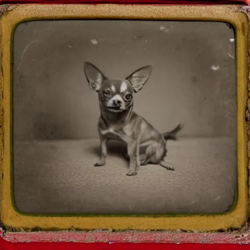 Prompt: daguerreotype of chihuahua in lourmarin