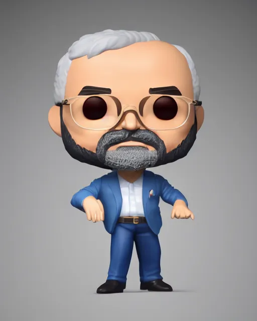 Image similar to full body 3d render of Luiz Lula Inácio da Silva as a funko pop, studio lighting, white background, blender, trending on artstation, 8k, highly detailed