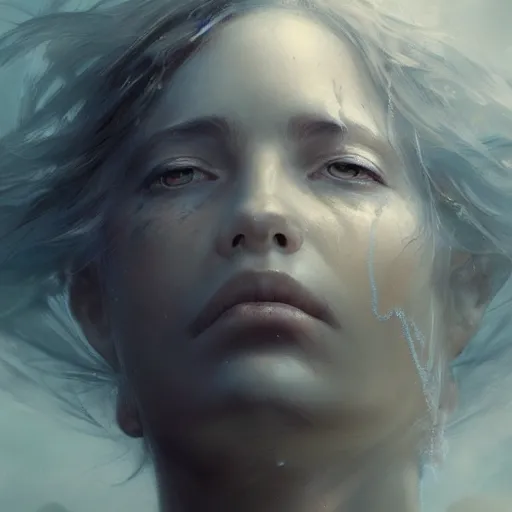 Prompt: a beautiful portrait of a wind goddess fading into the clouds by Greg Rutkowski and Raymond Swanland, Trending on Artstation, ultra realistic digital art