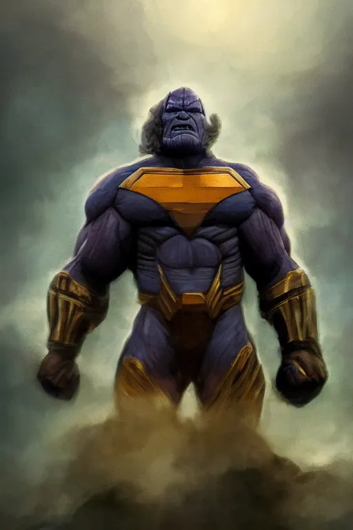 Prompt: characters portrait of Darkseid mixed with Thanos by Alyssa Monks, full-shot, merged character, Full body shot, cinematic opening shot, 4k, highly detailed, cinematic lighting