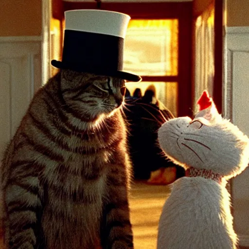 Image similar to live action cat in the hat in the film the shining