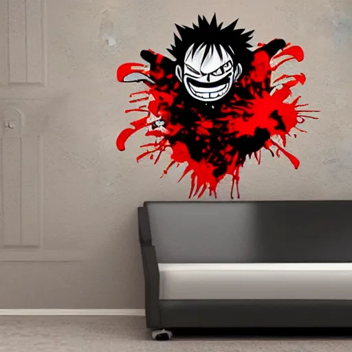 Image similar to die cut sticker, luffy gear 5, splatter paint