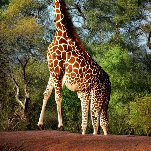 Prompt: a human - giraffe hybrid, wildlife photography