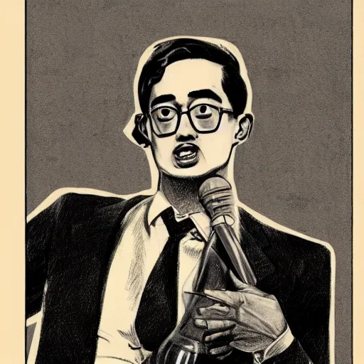 Image similar to A 1950s Style Comic-Like Drawing of Filthy Frank, grainy, realistic, hyperrealistic, very realistic, very very realistic, highly detailed, very detailed, extremely detailed, detailed, digital art, trending on artstation, detailed face, very detailed face, very detailed face, realism, HD Quality, 8k resolution, intricate details, body and head in frame, drawing, inked drawing, comic drawing, neat drawing, 1950s, 50s, in the style of Frank Hampson, in the style of Frank Bellamy, in the style of Dave Gibbons, in the style of Don Lawrence, in the style of Wally Wood