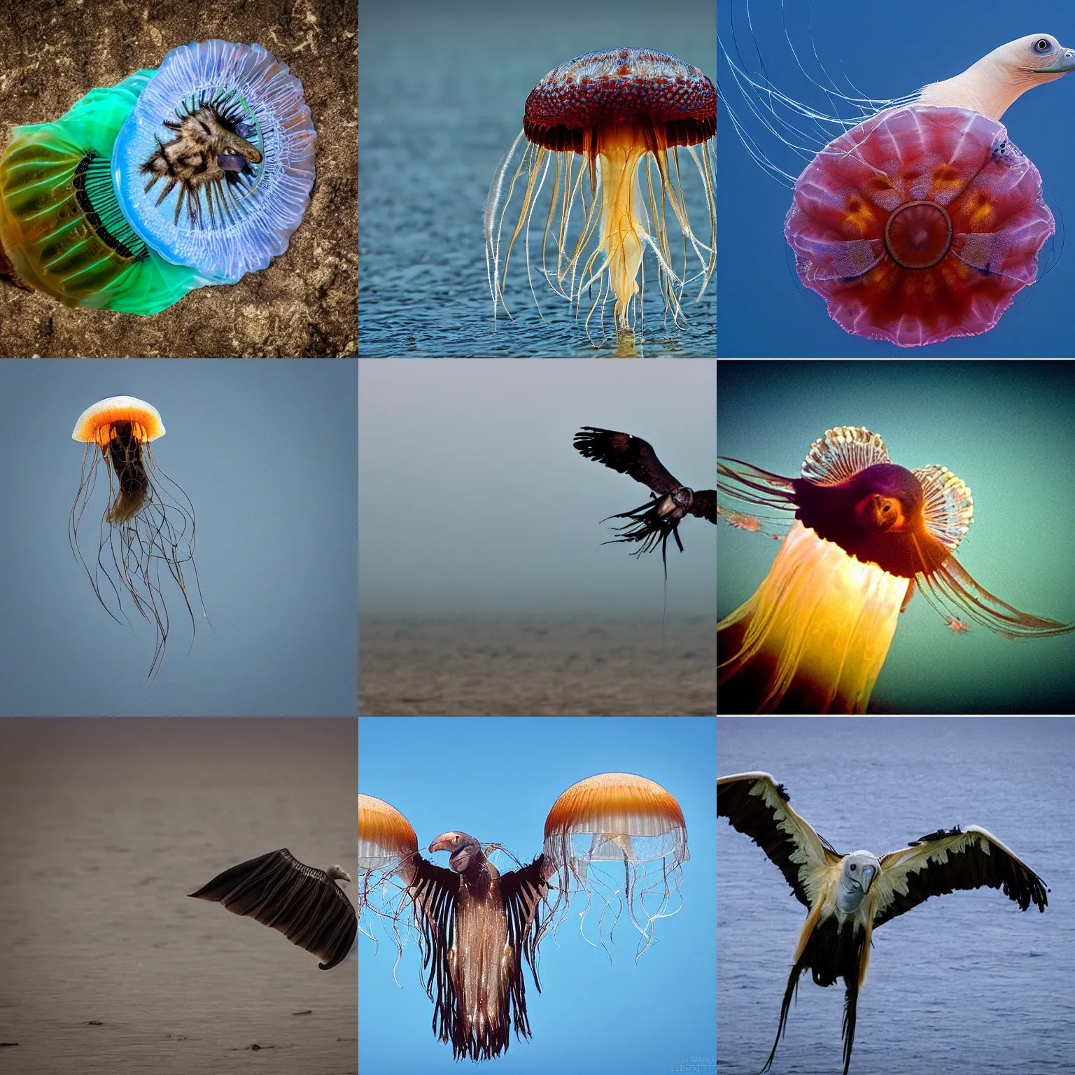 Prompt: a vulture-jellyfish, wildlife photography