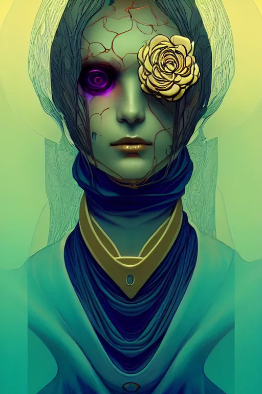 Image similar to 👁🌹👾, phantom, dreary, dramatic, fluid, golden ratio, artstation, moebius + loish, hd,