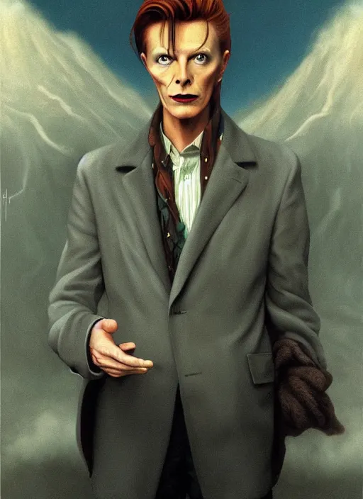 Prompt: twin peaks poster art, portrait of david bowie in search of lost time, by michael whelan, rossetti bouguereau, artgerm, retro, nostalgic, old fashioned