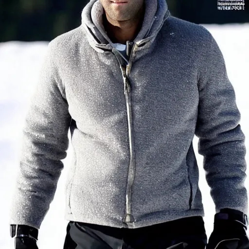 Prompt: jason statham skiing, full body shot, finely detailed