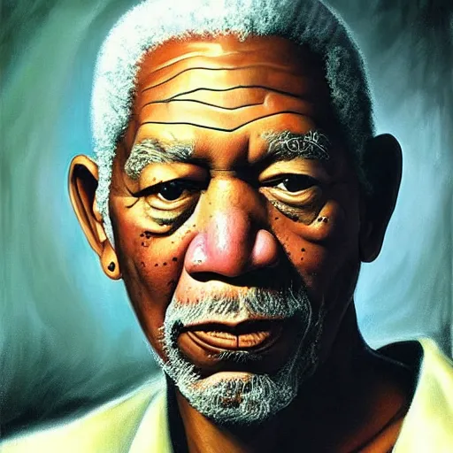Image similar to ultra realistic portrait painting of morgan freeman as voldemort, art by frank frazetta, 4 k, ultra realistic, highly detailed, epic lighting