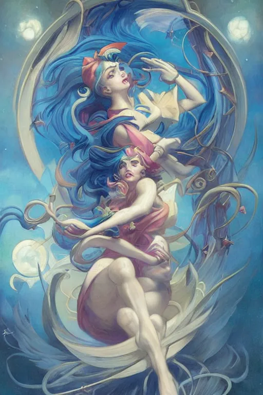 Image similar to Sailor Moon by Peter Mohrbacher in the style of Gaston Bussière, Art Nouveau