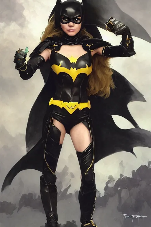 Prompt: portrait of a young Michelle Pfeiffer as Batgirl in bikini armor, dc comics, cyberpunk, Warhammer 40000, dark fantasy, digital art from artstation by Ruan Jia and Mandy Jurgens and Artgerm and william-adolphe bouguereau