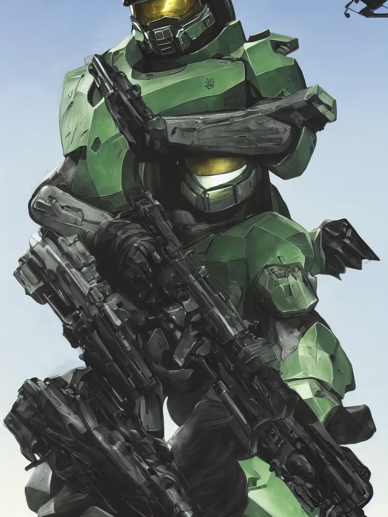 Image similar to Master Chief in GTA V, cover art by Stephen Bliss, artstation, no text
