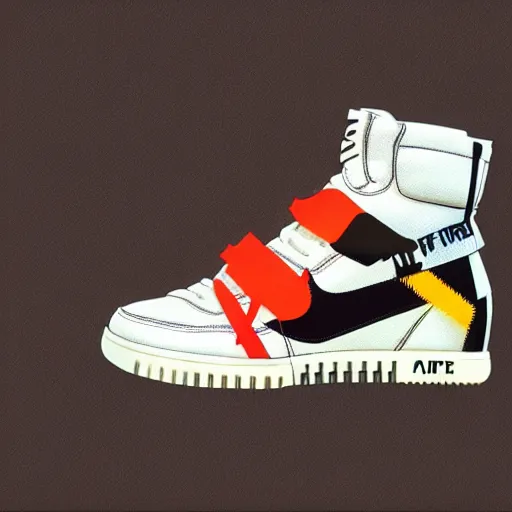 Prompt: retro futuristic Nike Off-White sneakers by syd mead