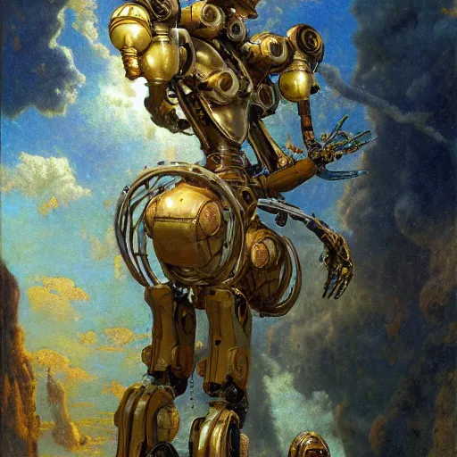 Image similar to highly detailed portrait of a robotic chameleon mecha, painting by gaston bussiere, craig mullins, j. c. leyendecker, lights, art by ernst haeckel, john william godward, hammershøi,