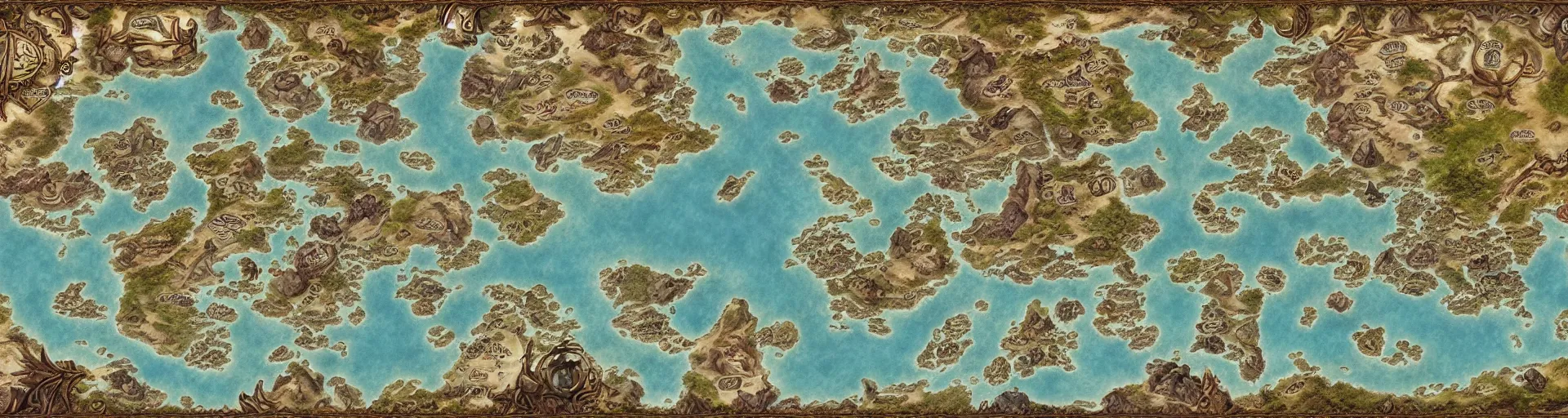 Image similar to fantasy world atlas in the style of an mmorpg world map, extremely detailed, fantasy, no text, 4 k