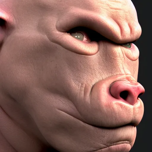 Prompt: human - pig hybrid, close up face, 8 k, hyperrealistic, trending on artstation