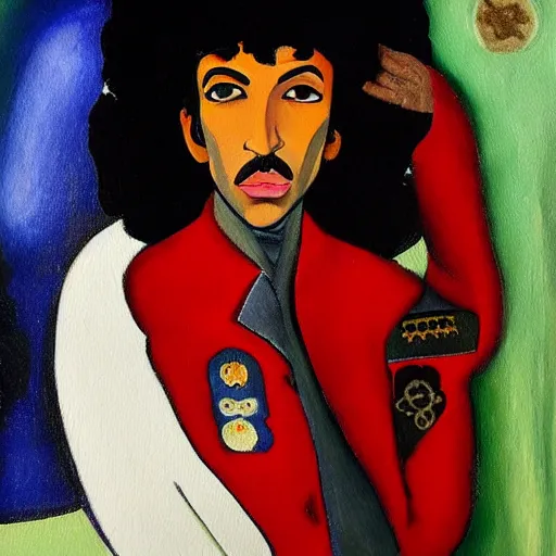 Image similar to a painting of prince in space in the style of modigliani. trending on artstation.