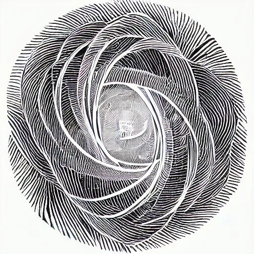 Image similar to micron pen drawing of a a golden spiral, complex, infinite, sacred, gold metallic ink white paper