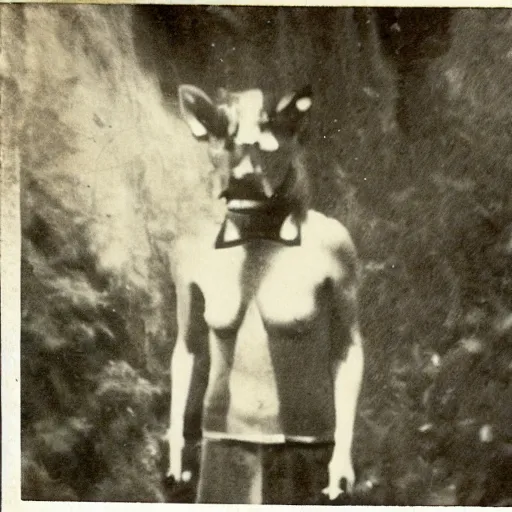 Prompt: vintage photo of a skinwalker