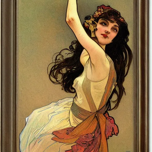 Image similar to ballerina, painted by alphonse mucha