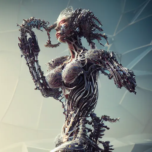 Prompt: beautiful wraithen biomechanical incredible technological hair, masterpiece crystalline incrustations, hyper - detailed face, elegant pose, movie still, intricate, octane render, cinematic lighting, cgsociety, unreal engine,