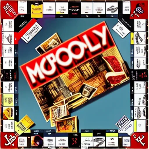 Prompt: Hell themed monopoly board game. four players.