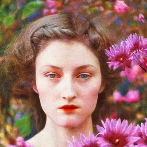 Image similar to a lot of flowers morphing in a beautiful girls face, film still by wes anderson, depicted by balthus, limited color palette, very intricate, art nouveau, highly detailed, lights by hopper, soft pastel colors, minimalist