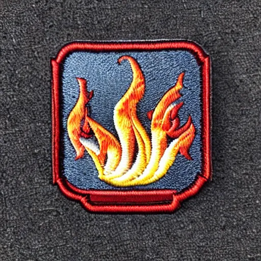 Prompt: flame embroidered patch retro - futuristic design