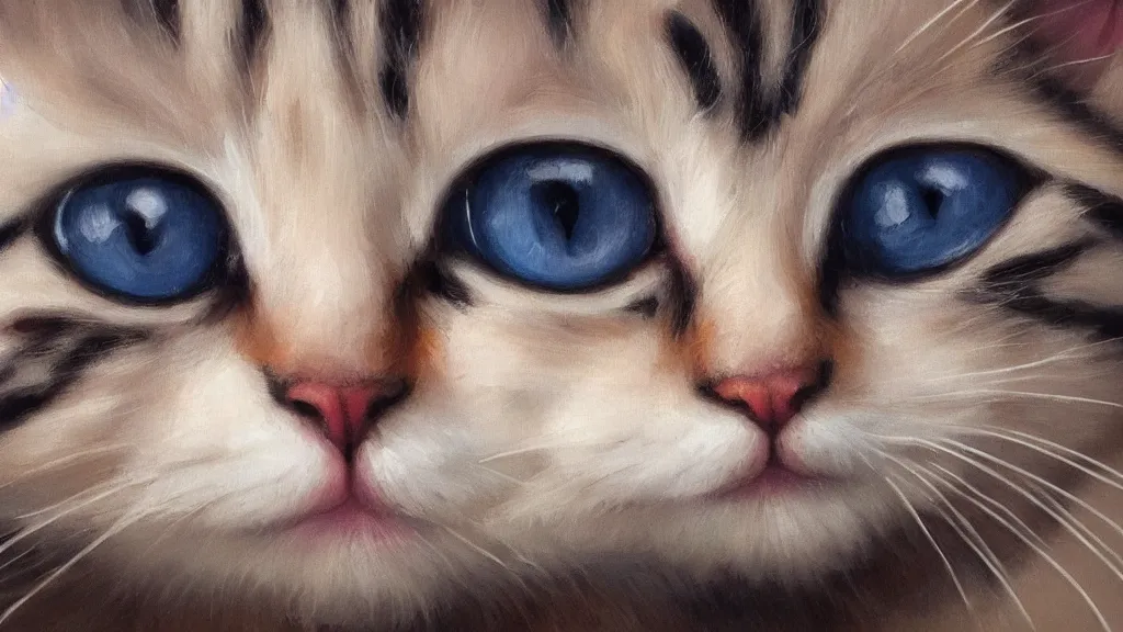 Image similar to A portrait photo of a kitten; the most beautiful photo in the world; trending on artstation; oil on canvas; correct face; correct eyes; anatomically correct; extraordinary masterpiece!!!!!!; 8k