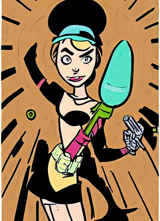 Image similar to a portrait of a pretty sewer punk young lady by darwyn cooke