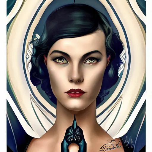 Image similar to an art nouveau, ( streamline moderne ), multi - racial portrait in the style of anna dittmann and charlie bowater and chanthara. very large, clear, expressive, and intelligent eyes. centered, ultrasharp focus, dramatic lighting, photorealistic digital matte painting, intricate symmetrical ultra detailed background.