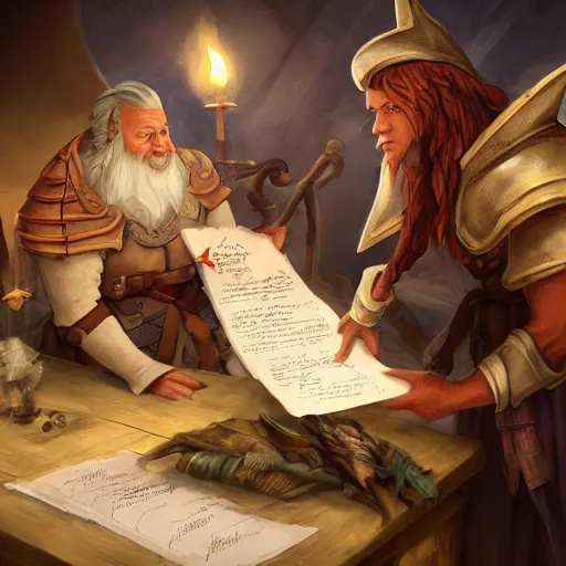 Image similar to a sea elf trying to get an incredibly sweaty commander to sign a piece of parchment fantasy 4k