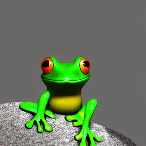 Image similar to a cute little frog sitting on a rock in the middle of a forest lake, isometric minimalist 3d render, unreal engine 5