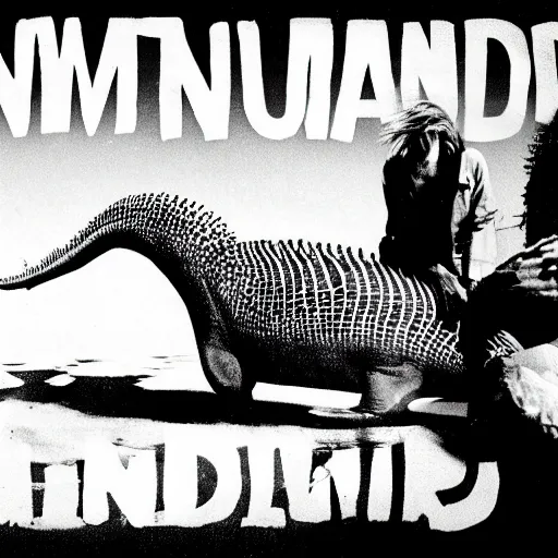 Image similar to nirvana nevermind album cover with a spinosaurus