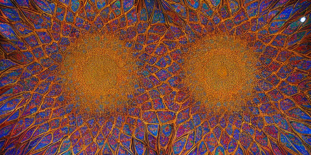 Image similar to psychedelic iranian honeycomb vaulting, muqarnas