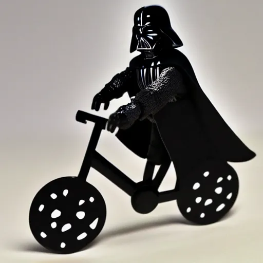 Image similar to Darth Vader riding a bicycle, photo realistic, award-winning, highly-detailed