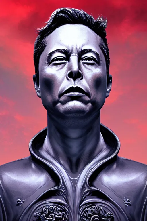 Image similar to digital masterpiece illustration concept art of sideview waist up portrait of porcelain statue of cthulhu as elon musk!!!!, extremely detailed and intricate complexity, epic composition, magical atmosphere, cinematic lighting, wide long shot, trending on artstation, 8 k