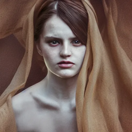 Image similar to portrait of a ghostly haunting female, depth of field, zeiss lens, detailed, symmetrical, centered, fashion photoshoot, by annie leibovitz and steve mccurry, david lazar, jimmy nelsson, breathtaking, 8 k resolution, extremely detailed, beautiful, establishing shot, artistic, hyperrealistic, beautiful face, octane render